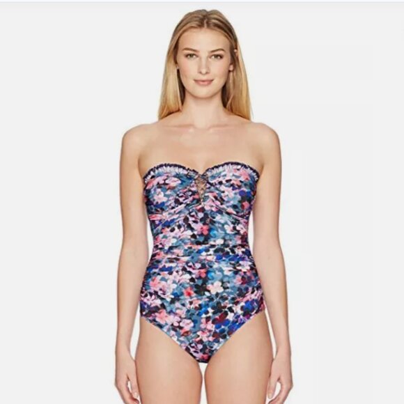 Profile by Gottex Romeo & Juliette Floral Ruched Ruffle 1 PC Size 10 Swimsuit - Picture 1 of 10